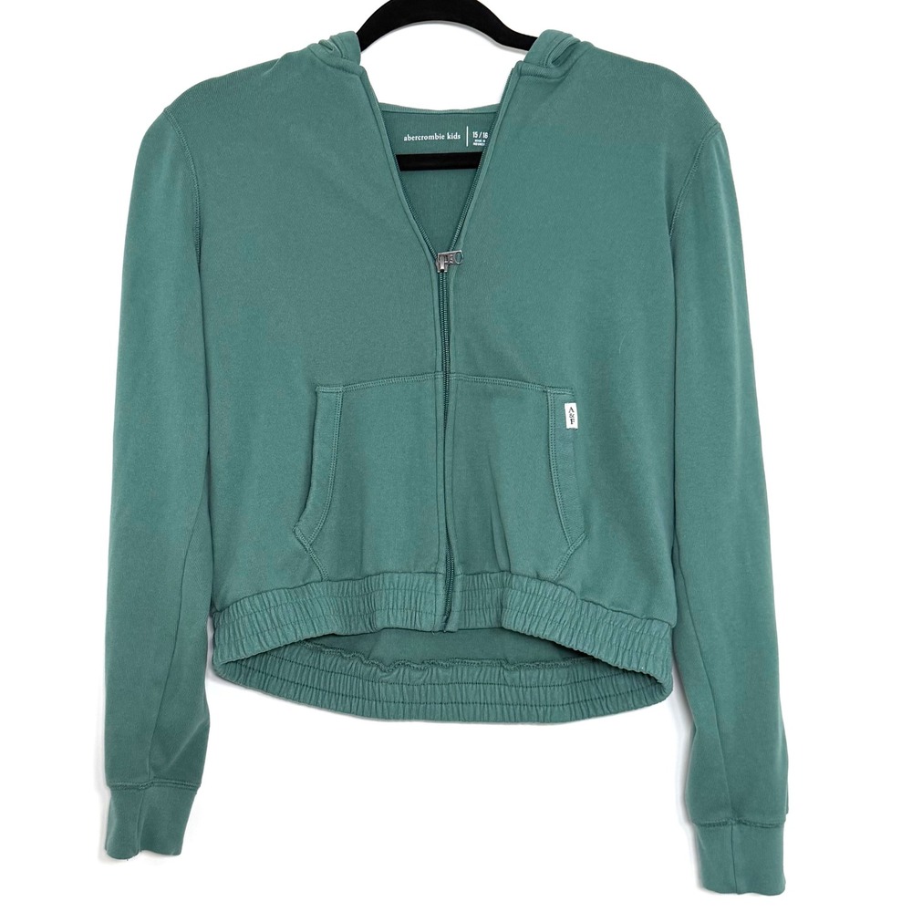 Abercrombie Kids Girls Sage Green Cropped Zip Hoodie 15/16